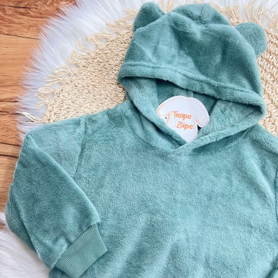 Conj. Casaco com Capuz Be Cool de Pelinho e Calça de Moletom - Verde e Marinho